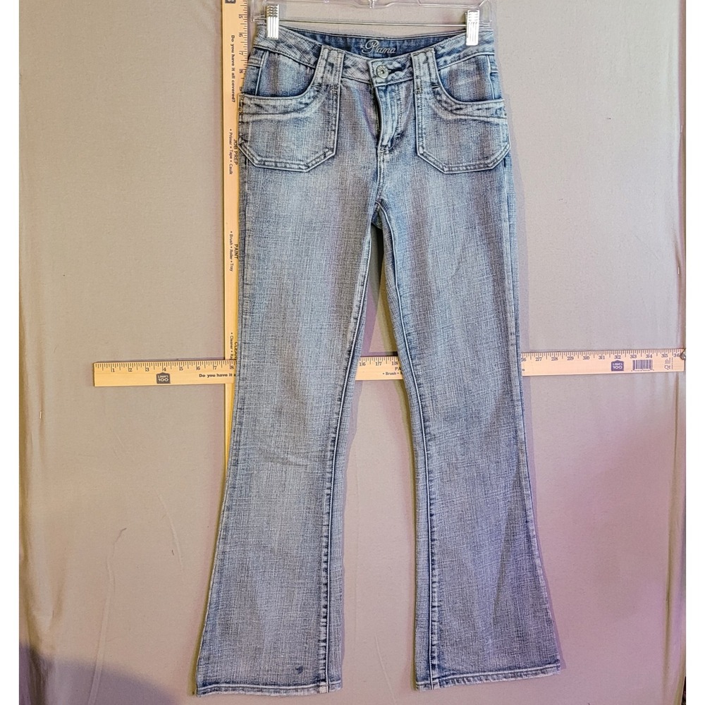 Piama Y2K Light Wash Flare Jeans Womens‎ Size 3 Front Patch Pockets Embroidered